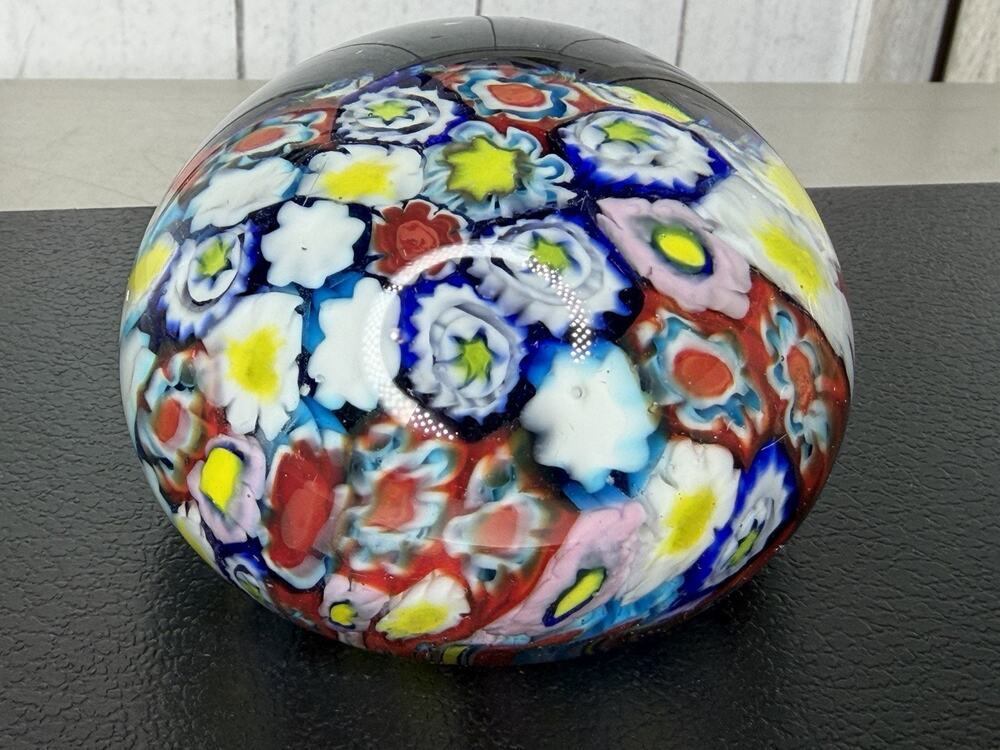 Vintage Italian Murano Millefiori Art Glass Paperweight Colorful Globe